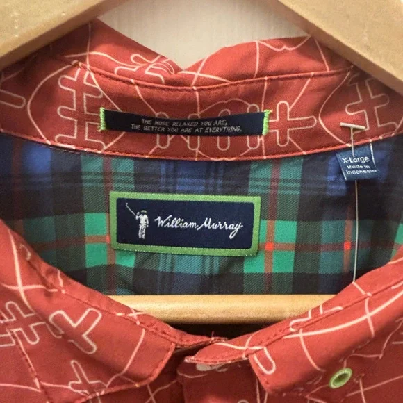 William Murray Men's Geometric Short Sleeve Button Down Golf Shirt XL Football - Picture 4 of 10